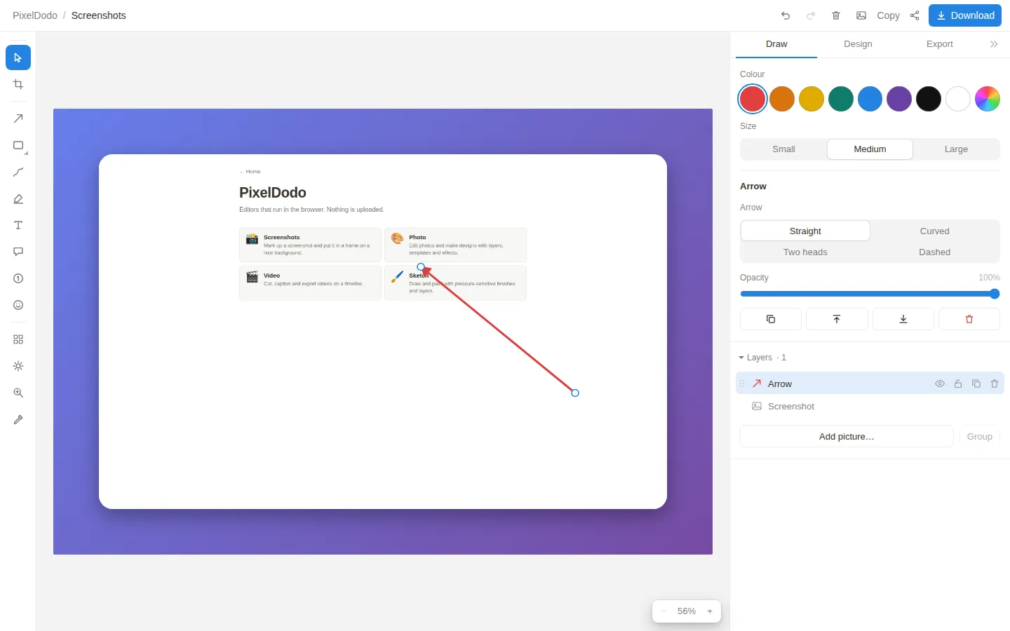 The Screenshots editor